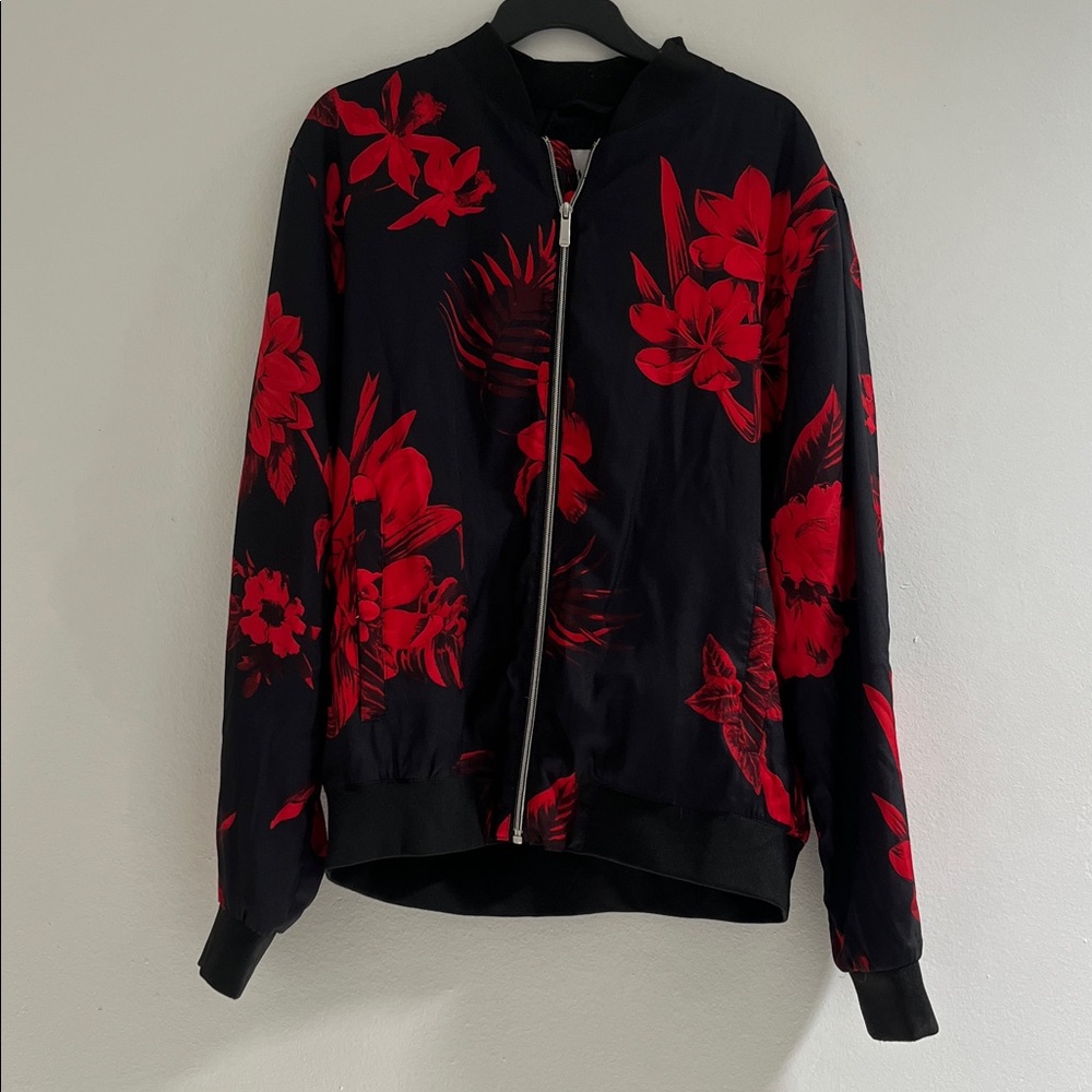 Zara Men Floral Black and Red Bomber Jacket